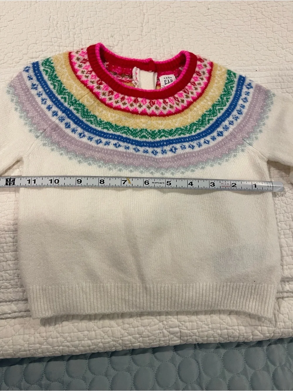 Baby GAP White Knit Sweater Rainbow Fair Isle Yoke 18-24 Months Feminine PRIDE